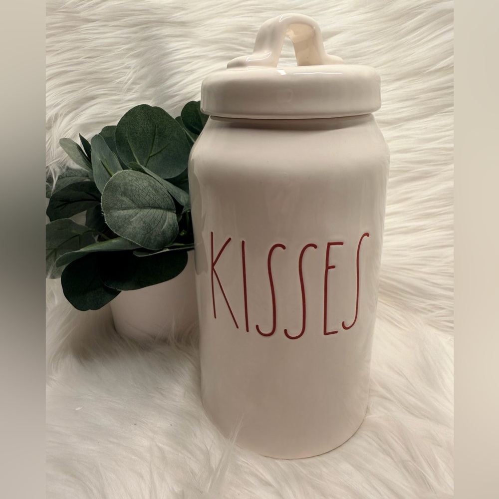 Rae Dunn Cream and Red 'Kisses' canister